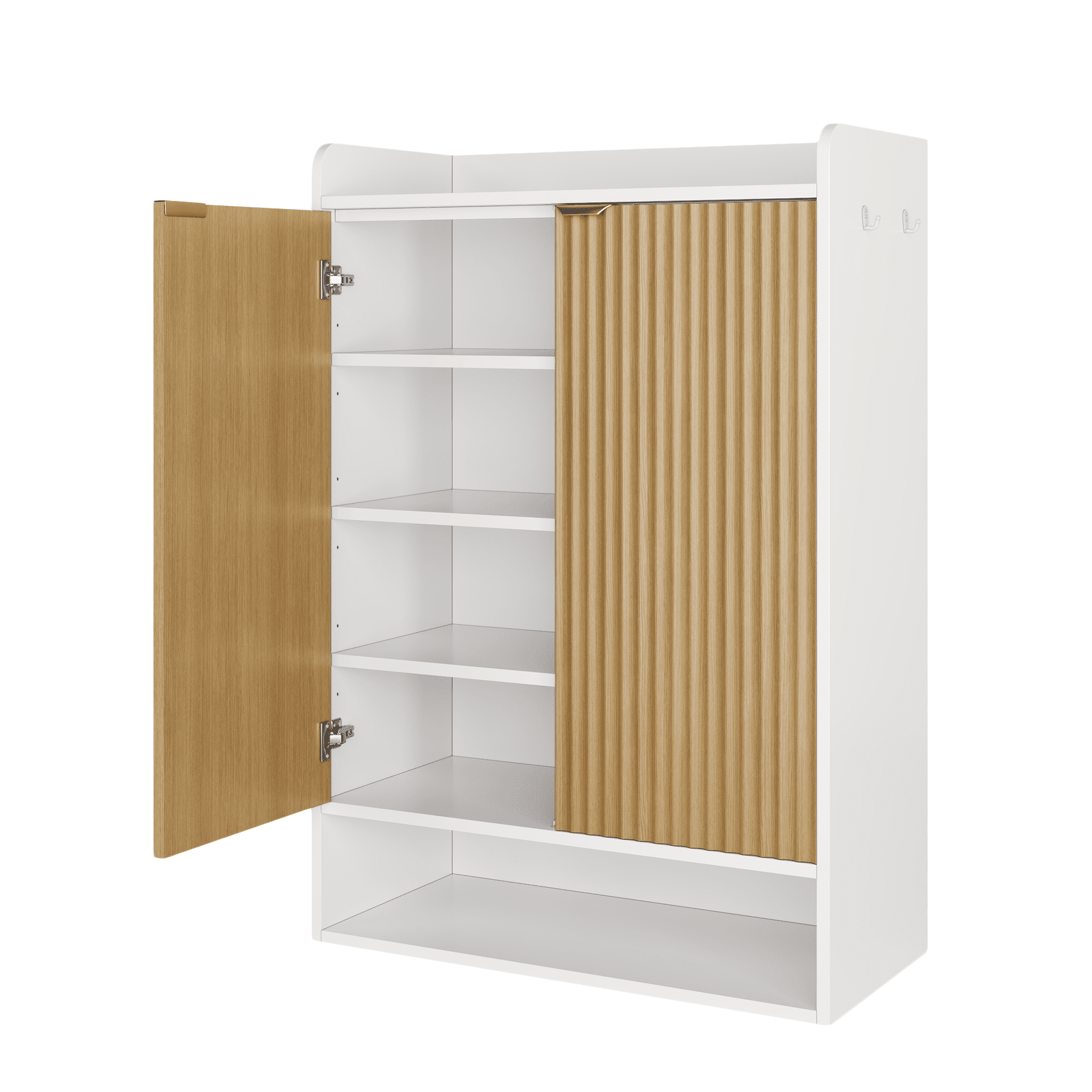 5 Tiers Kitchen Pantry Cabinet with Adjustable Shelves, Freestanding Wood Cabinet with 2 Doors, White