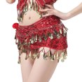 thumbnail image 3 of Lentejuelas Danza Del Vientre Bufanda de Cadera Borlas Monedas Cinturón para - Rojo Sunnimix Bufanda de danza del vientre para mujer, 3 of 8