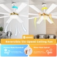 thumbnail image 3 of DWVO 60in Ceiling Fan with Light and Remote, Modern Fan Light With 8 Blades,6 Speeds - White & Gold, 3 of 14