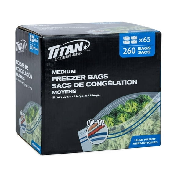 TITAN Double Seal Medium Freezer Bags, 260 Bags 4 x 65