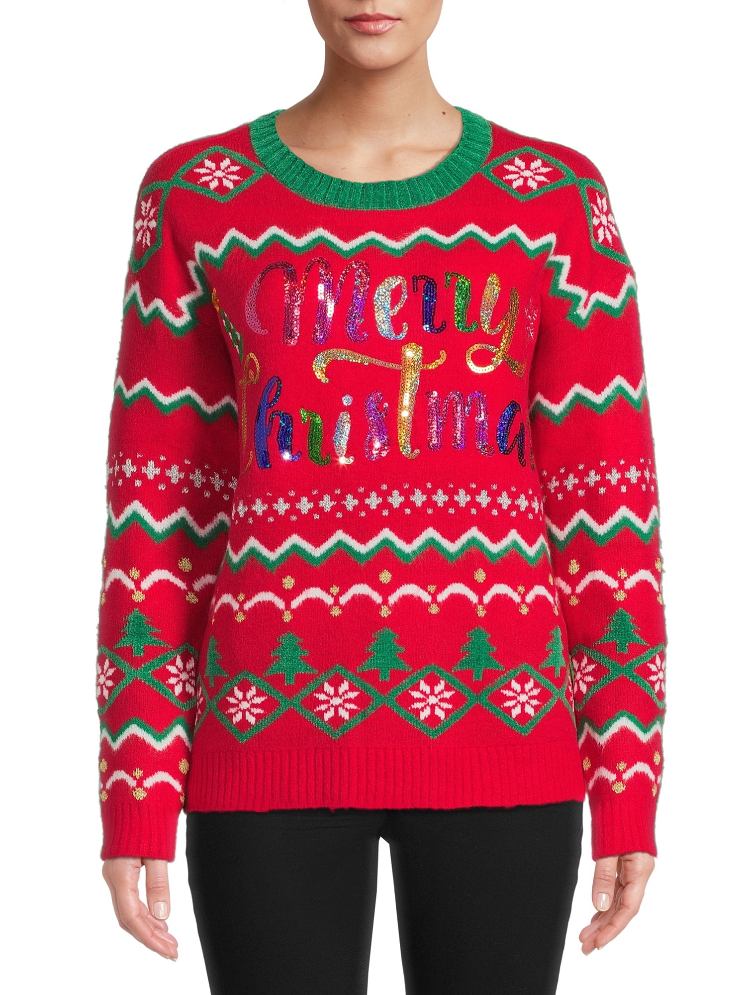 Holiday Time Women's and Women's Plus Size Christmas Sweater and Headband Set, 2Piece