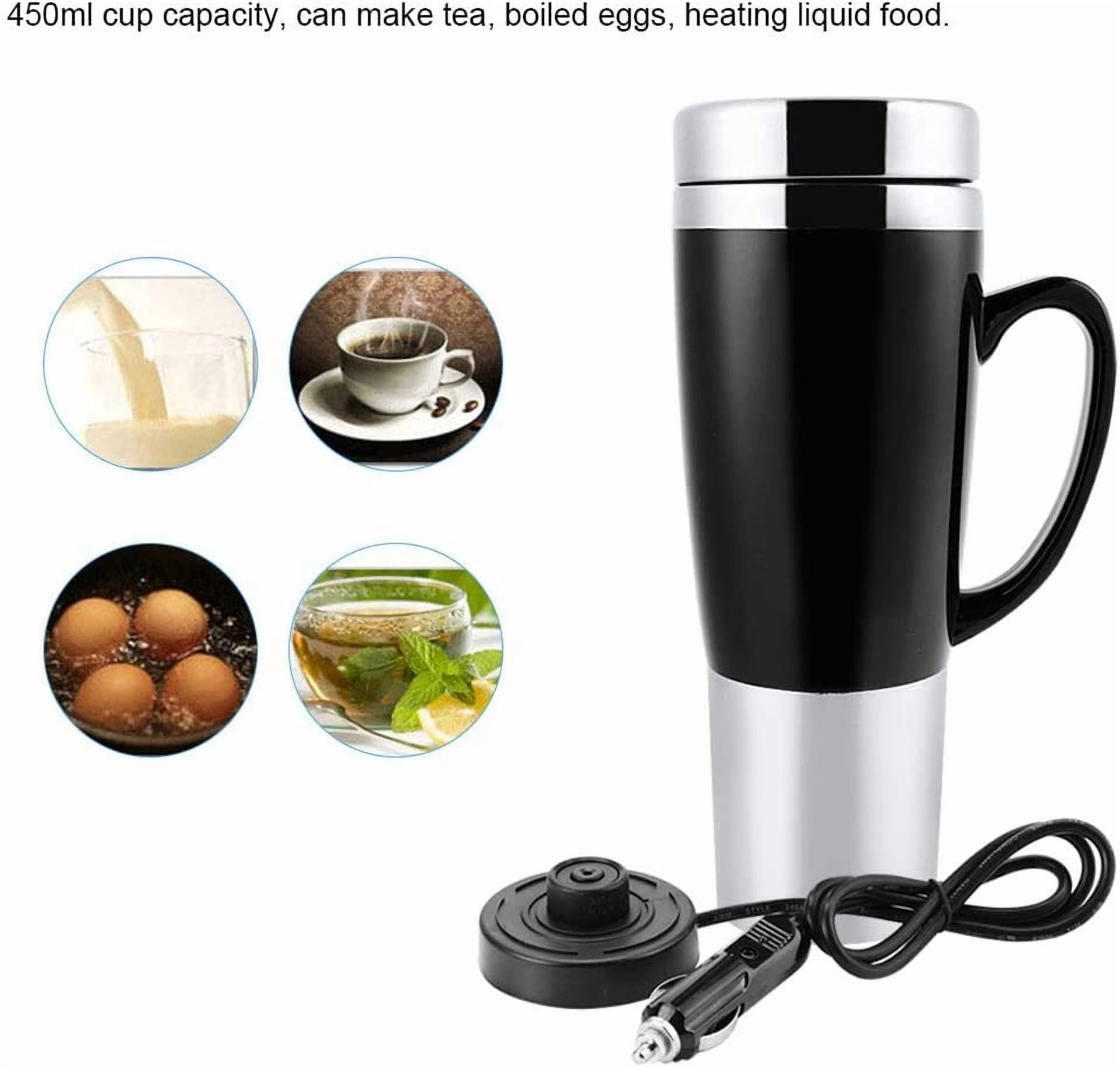 ABCISI 12V Car Kettle Boiler - 450ml Electric Water Insulated Car Mug - Travel Heating Cup Kettle - Car Heating Travel Cup for Hot Coffee/Milk/Tea(Black)