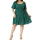 thumbnail image 1 of Vestidos de verano de talla grande para mujeres Agnes Orinda, vestido de fiesta corto con cuello cuadrado, mangas rizadas y brillo metálico en capas 4X verde, 1 of 7