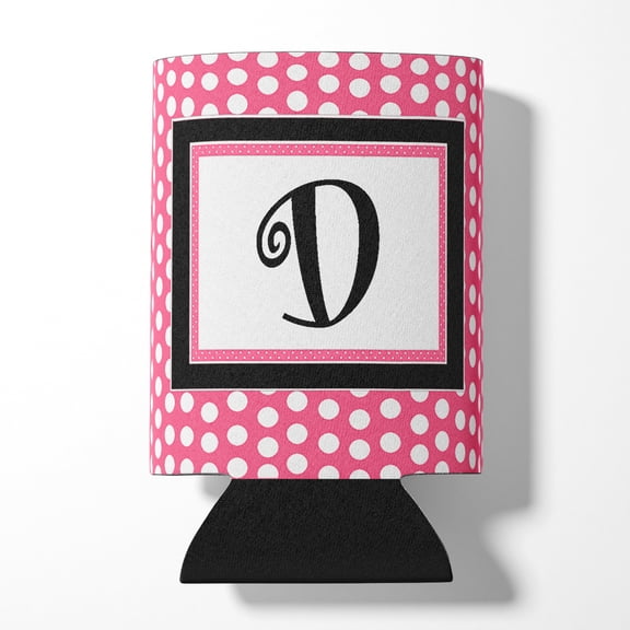Letter D Monogram - Pink Black Polka Dots Can or Bottle Hugger