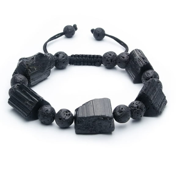 Black Tourmaline Lava Rock Stone Bracelet Crystal Stone Beads Lava Rock Bracelet Essential Oil Diffuser Stress Relief Bracelet for Relaxing and Yoga Meditation