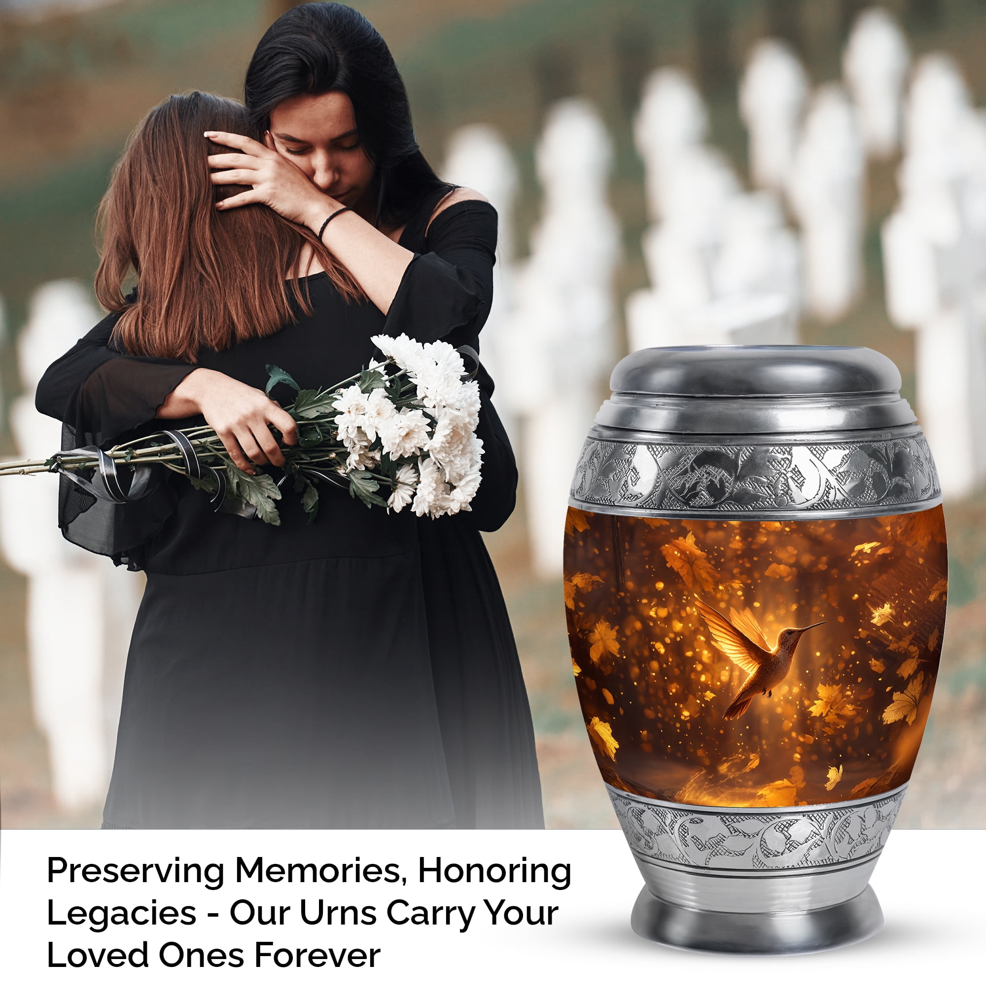Humming Bird Large Decorative Urns For Human Ashes Adult Woman, Burial Urn For Uncle And Aunty, Funeral Urn For Grandmother, Brown Cremation Urns For Human Ashes, 10 Inch
