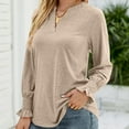 thumbnail image 2 of YYDGH Women's V Neck Long Sleeve Ruffle Blouse Casual Loose Fit Fall Tops Solid Color T Shirt Beige M, 2 of 4