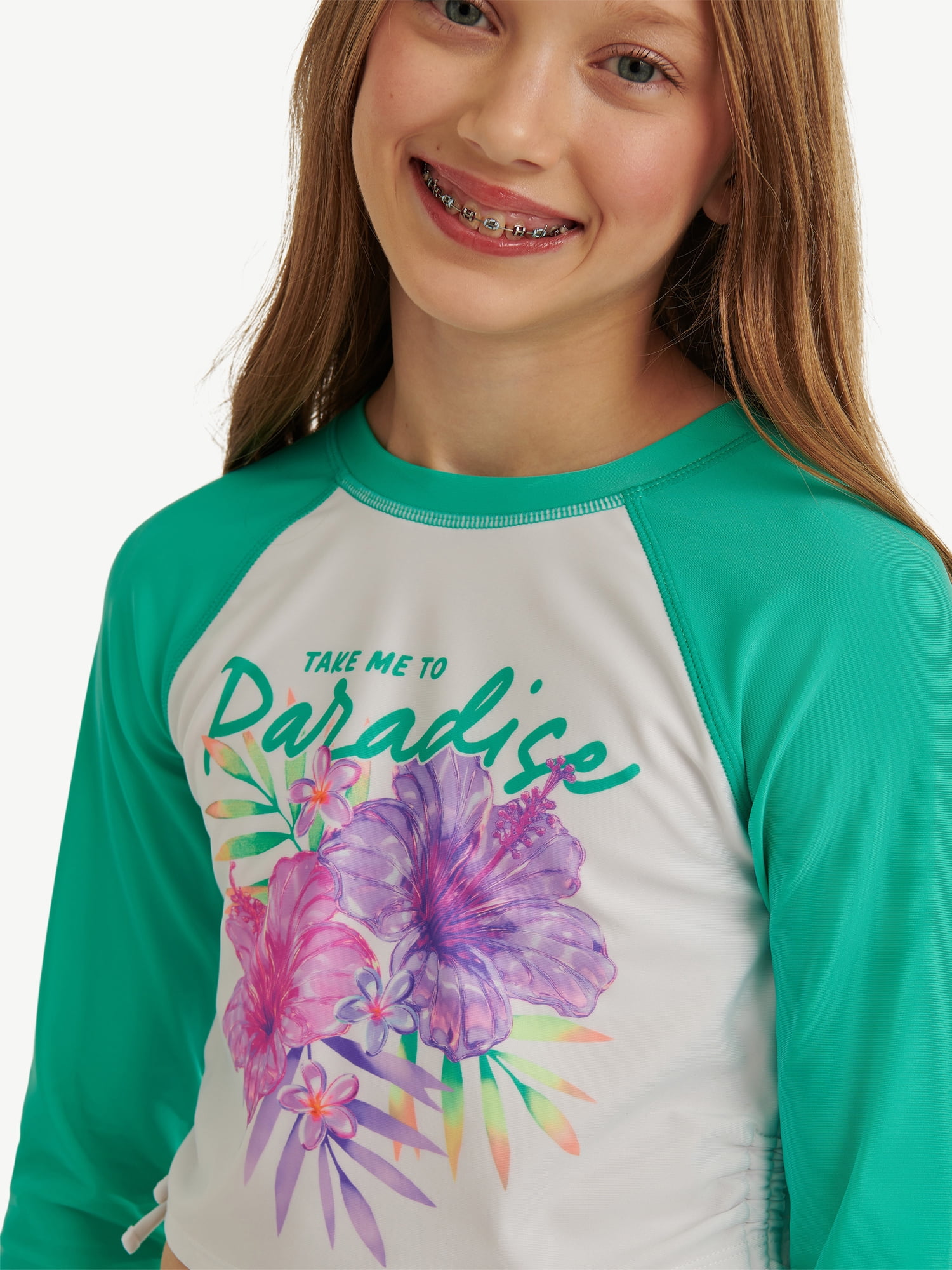 Justice Girls 2 Piece Long Sleeve Rashguard Swimsuit, Sizes XS-XL