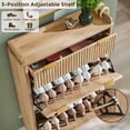 thumbnail image 2 of OKD Wooden Shoe Cabinet with 2 Flip Drawers & 1 Drawer, Fluted Tall Large Shoe Organizer for Entryway, Living Room, Hallway - Natural Oak, 2 of 6