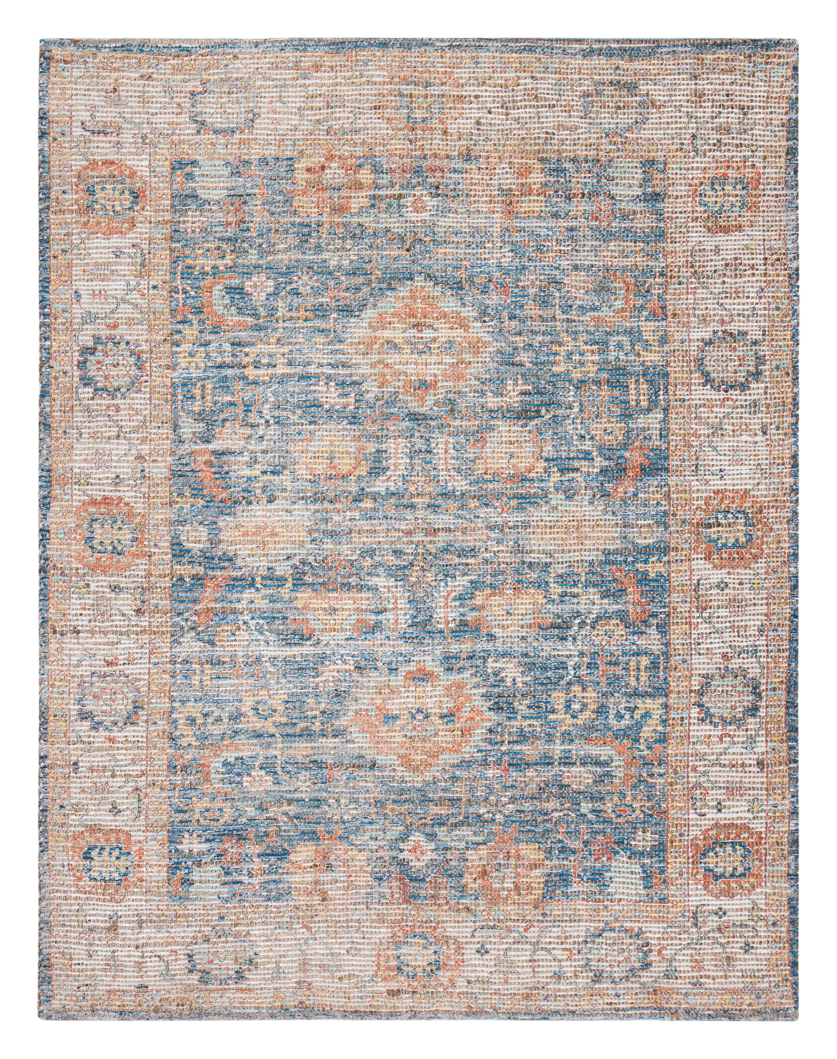 Distressed Blue Floral Ivory Border Jute/Chenille Area Rug Walmart