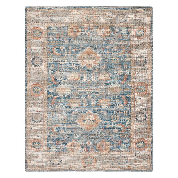 Distressed Blue Floral Ivory Border Jute/Chenille Area Rug Walmart