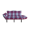 thumbnail image 2 of Plaid Futon Couch, Classical British Tartan Design with a Modern Look Pink and Blue Tile Pattern, Daybed with Metal Frame Upholstered Sofa for Living Dorm, Loveseat, Blue Pink Grey, by Ambesonne, 2 of 4