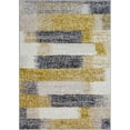 thumbnail image 5 of Mottled Faded Distressed Ikat Stripe Design Ochre Yellow Mustard Grey Beige Cream Rug, 5 of 6