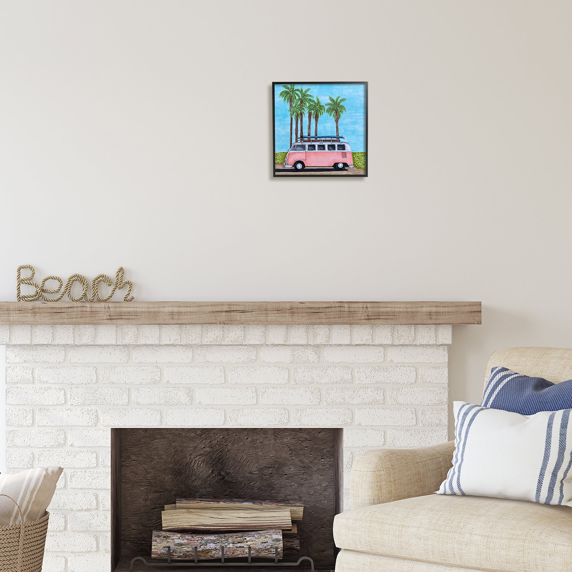 Stupell Industries Tropical Vacation Minibus Transportation Painting Black Framed Art Print Wall Art, 12 x 12