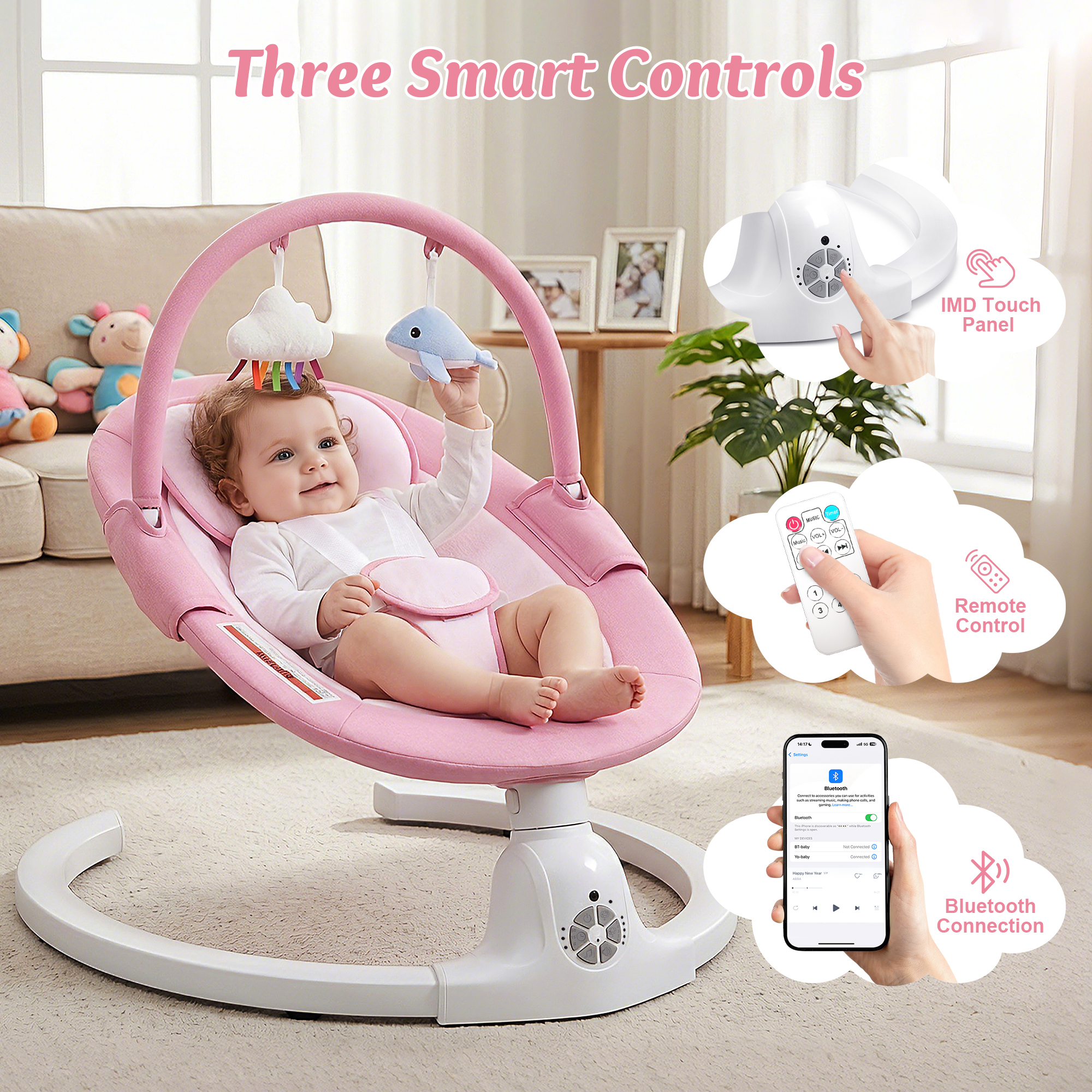 Babyeap Electric Baby Swing with Remote Control, Pink photo 5