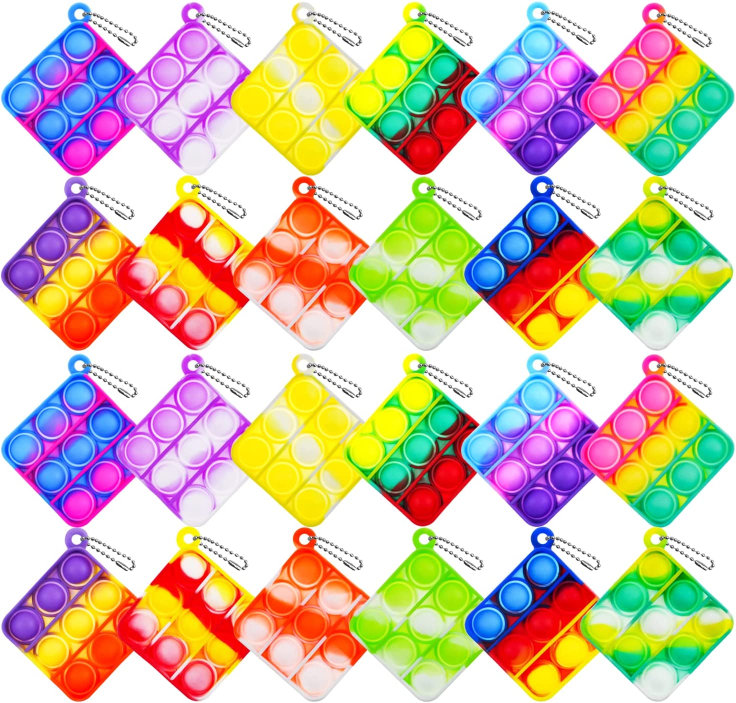 24 Pcs Mini Pop Fidget Keychain Toys,Small Square Push Its Bubble Poper