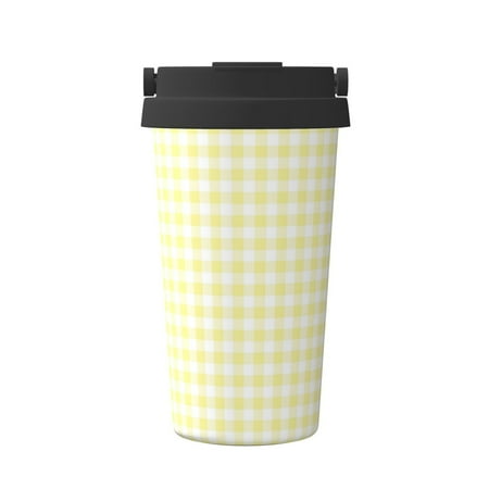 

Uemuo Lemon Yellow Checkboard Print Carry Insulated Coffee Mug Travel Mug with Hidden Handle Insulated Coffee Flask Leak-proof Travel Mug Insulated Mug for Office