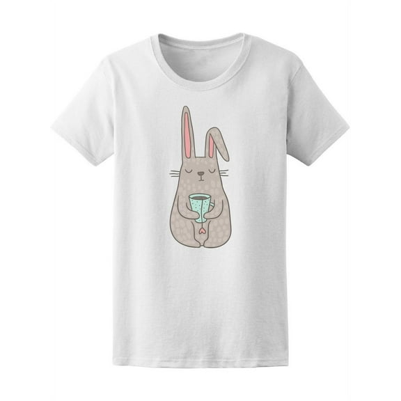 Cute Bunny Drinking Tea T-Shirt Women -Image by Shutterstock, Female Large