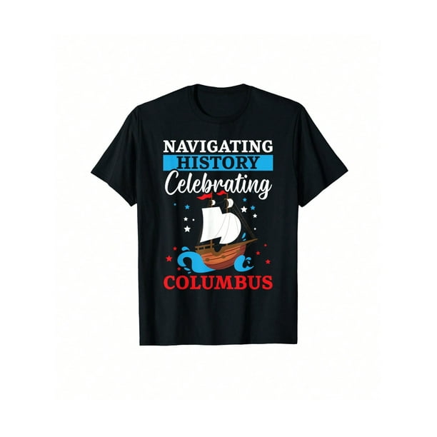 Navigating History Celeing Indigenous Columbus T-Shirt Graphic Short Sleeve Crew Neck Casual Top for Spring & Summer, Lightweight Summer & Spring Tee, Machine Washable
