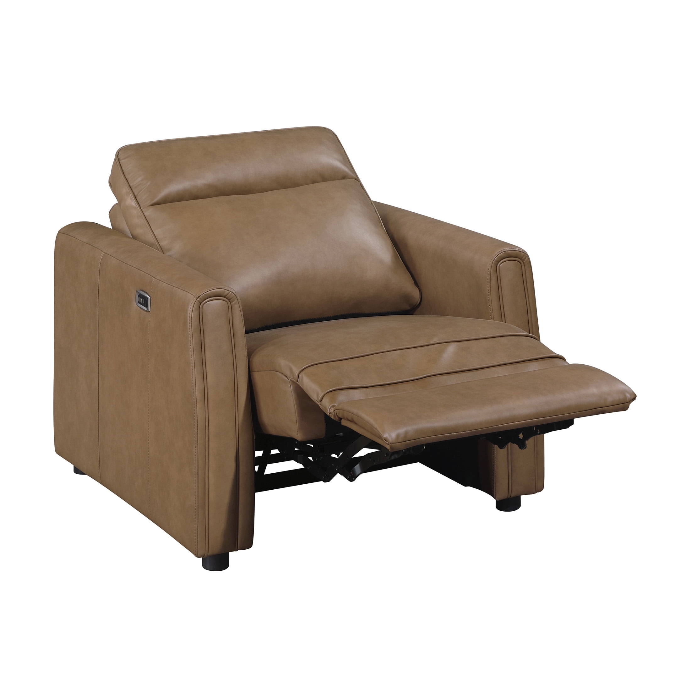 OakvillePark Ardena Faux Leather Power Reclining Chair with Rounded Track Arms, Zero Wall Recliner, Brown