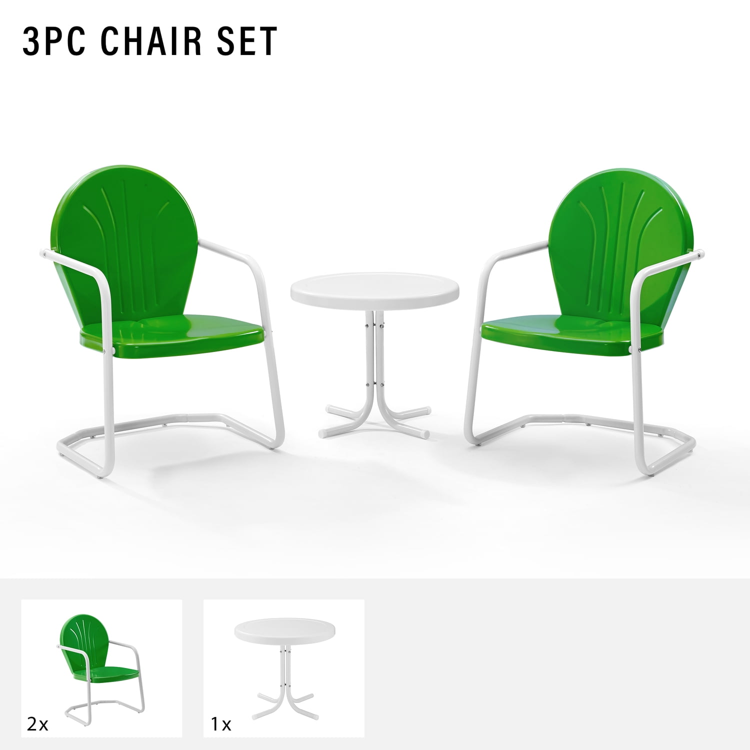 Crosley Furniture Griffith 3 Piece Metal Patio Conversation Set in Green