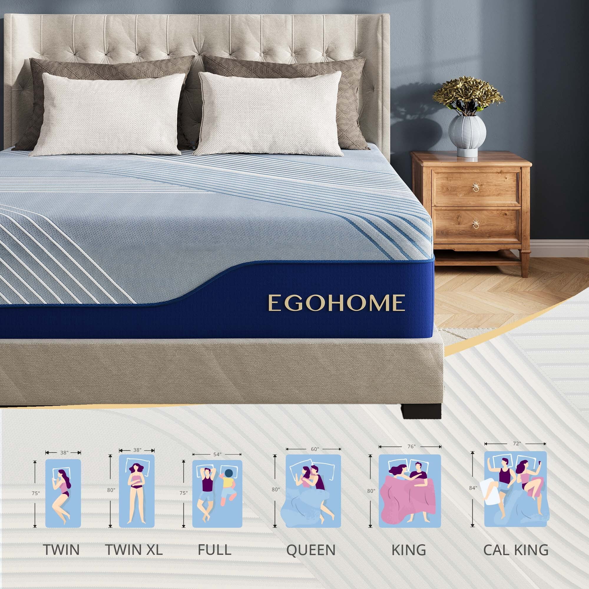 EGOHOME Elysian 14 inch Mattress, King Size Memory Foam Mattress