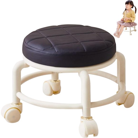 SURJDE Low Rolling Stool, 10.2 Inch Tall Pedicure Stool, Heavy Duty Small Stool On Wheels, 360° Swivel Universal Rolling Pedicure Chair for Nail Tech