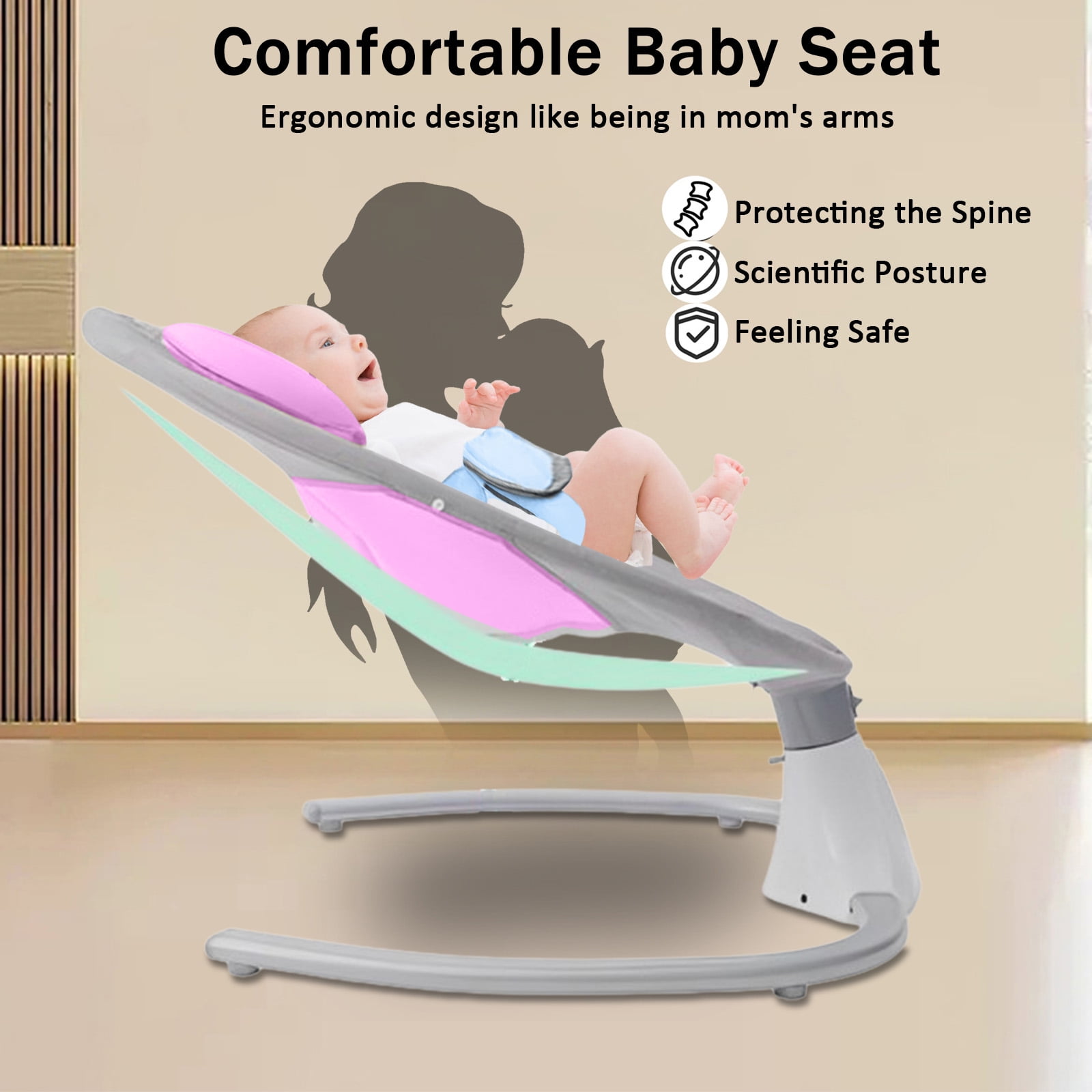 Beuway Electric Baby Swing for Infants - Bluetooth Music Speaker with 12 Lullabies,4 Speeds,4 Timers,Remote Control, Pink