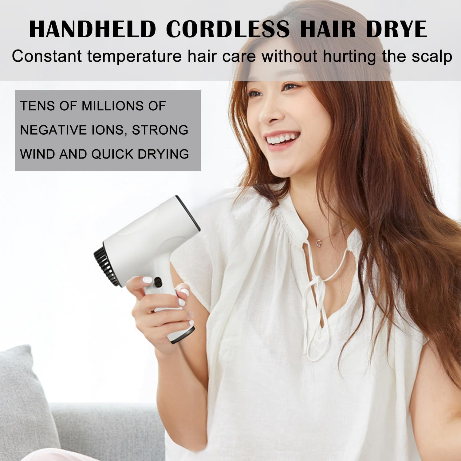 USB Cordless Hair Dryer, Lightweight Mini Blows Dryer, Built-in Battery Cordless Hair Dryers Hot/Cold Air, Portable Travel Blow Dryer for Art Painting,White