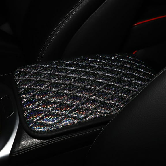 Pu Leather Glitter Bling Car Armrest Pad Cover Center Console Box Cushion Mat Black