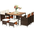 thumbnail image 2 of Costway Ensemble de Salle à Manger en Rotin pour Patio 9 Pcs Chaises Rembourrées Ottoman Dessus de Table en Bois Blanc, 2 of 10