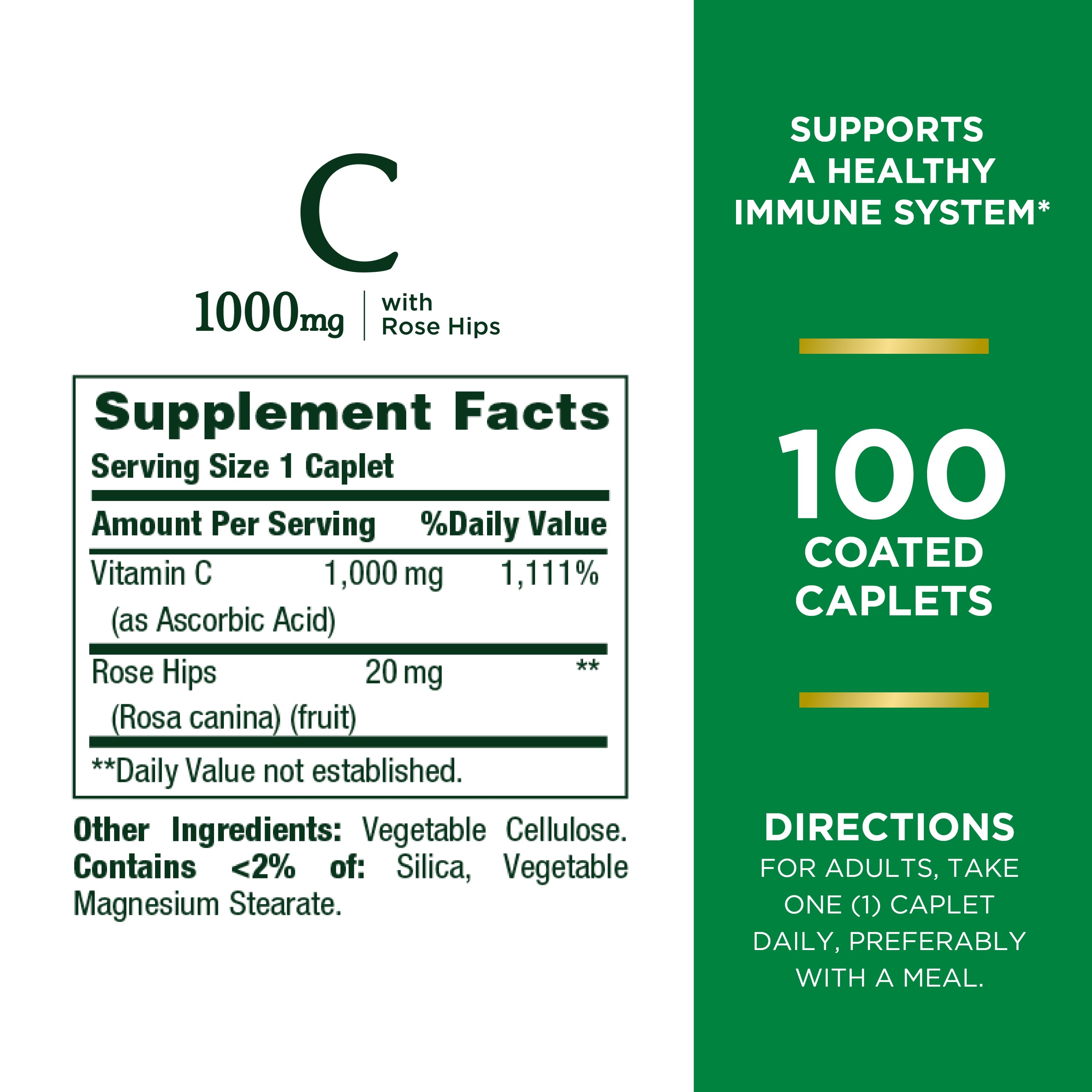 Nature’s Bounty Vitamin C + Rose Hips, 1000mg, 100 Coated Caplets - image 3 of 8