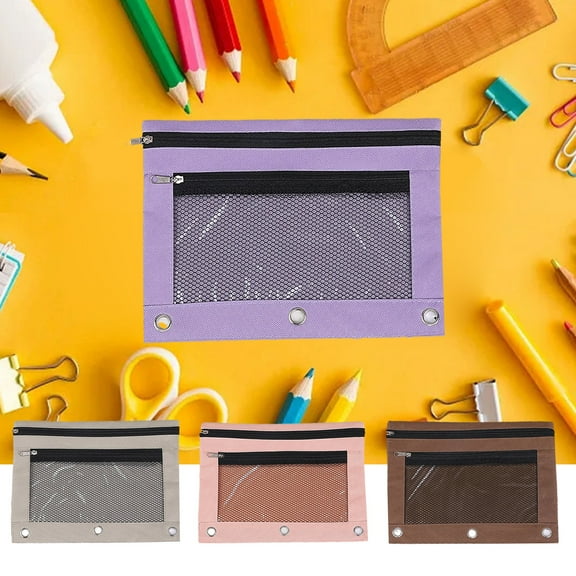 COM1950s 3-Ring Binder Zipper Organizer with Clear Window,2-Compartment Cloth File Pouch for Office Supplies,Durable 3-Hole Binder Accessories for Women & Men