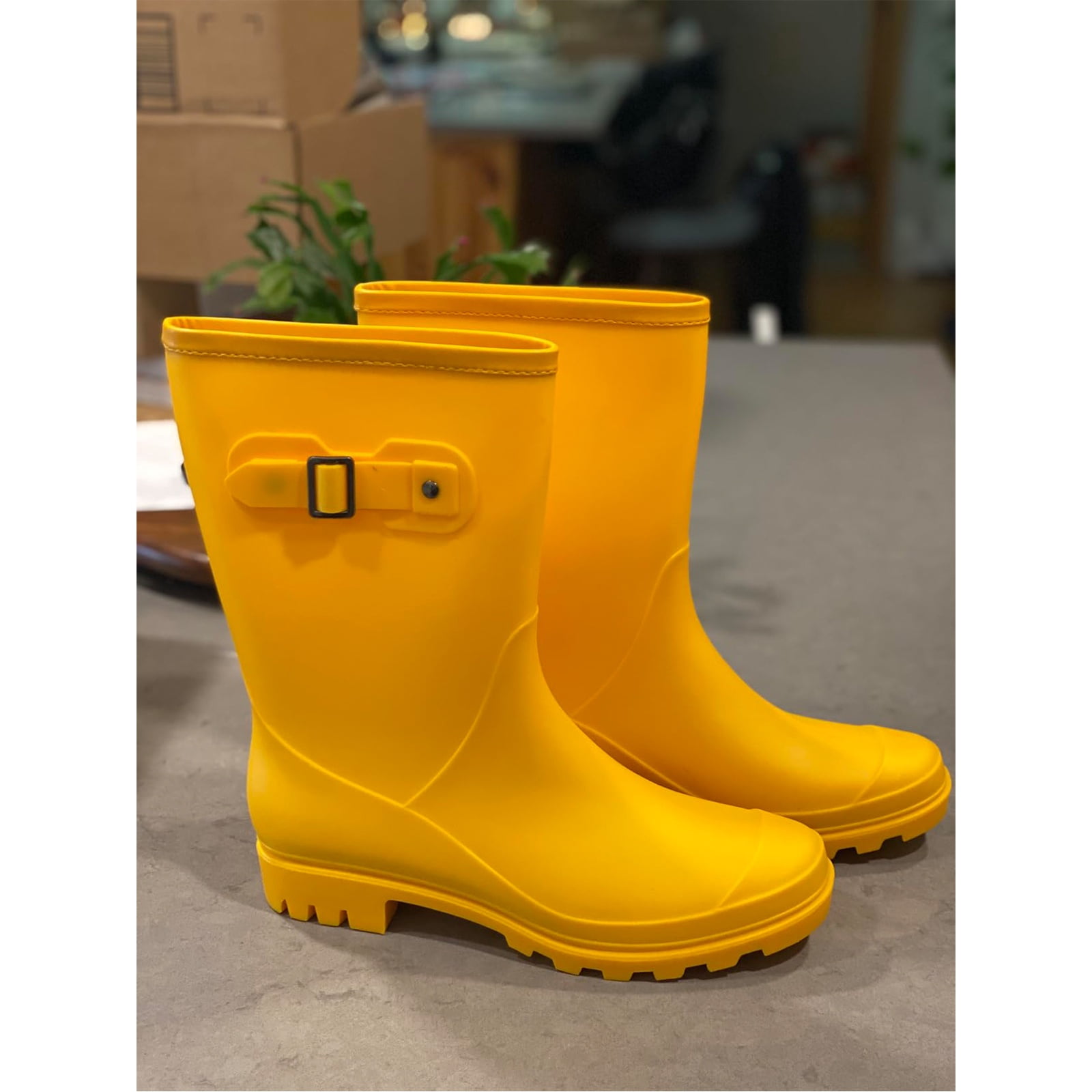 Litfun Mid Calf Rain Boots for Women Waterproof Garden Shoes, Yellow, Size 8
