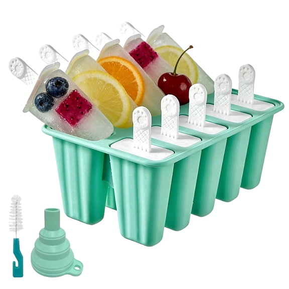NATPLUS 10-Well Silicone Popsicle Molds, BPA-Free Ice Pop Maker with 50 Sticks & Bags, Easy-Release Homemade Treat Mold for Kids & Summer Party