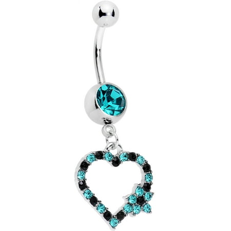 Butterfly Flower Dangle Belly Ring - Body Candy Steel Black Brilliant Blue Accent Growing on Me Heart Flower Dangle Belly Ring