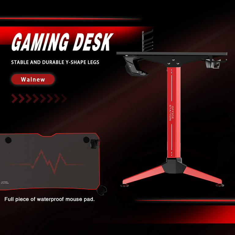 Gaming Desks  OCELOT Gaming Desk with Red/Blue Stickers & Mousepad