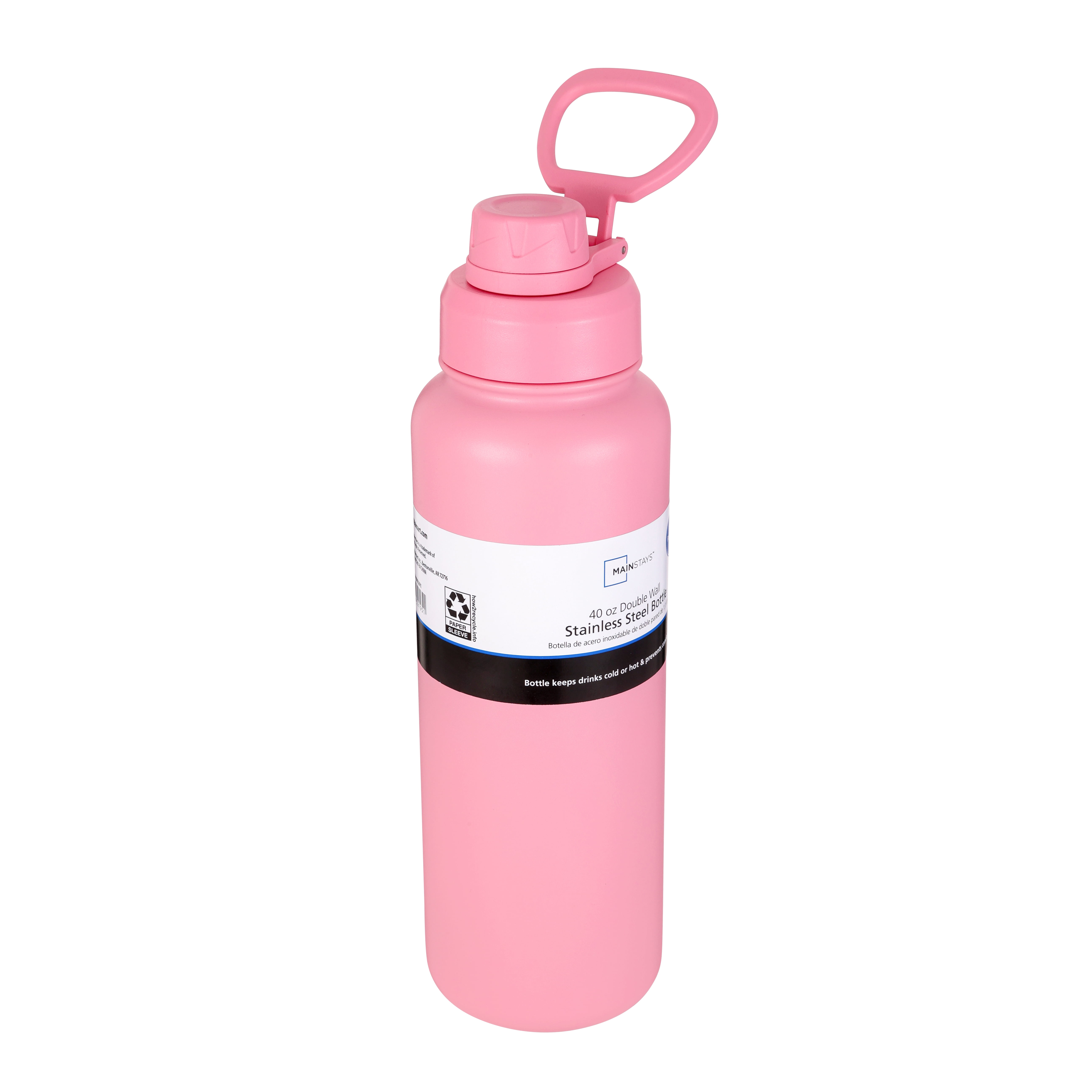 Mainstays 40 oz Pink Stainless Steel Double Wall Water Bottle