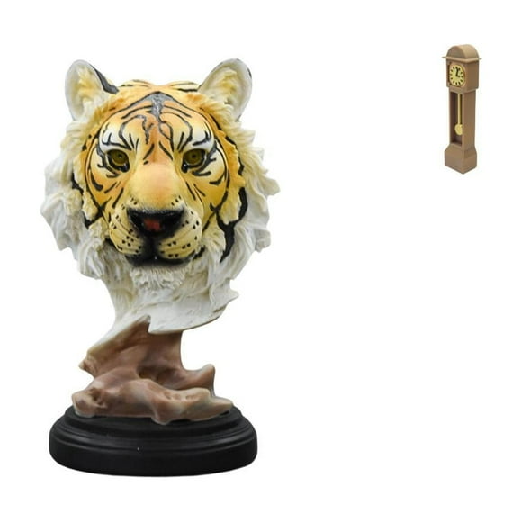 Escultura de mesa,Escultura de cabeza de tigre Estatua moderna de sobremesa,Reloj de suelo para casa de muñecas,Reloj de piso para casa de muñecas en miniatura,minimuebles,Reloj de pie para