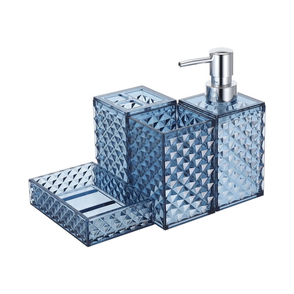 TABLZONE 1Set Bathroom Accessory Set Blue Plastic Soap Dispenser Toothbrush Holder and Mouthwash Cup
