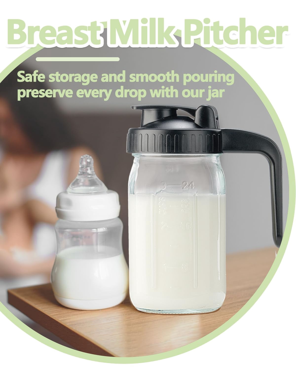 2 Pack 32oz Glass Pitcher With Lid & V-shaped Pour Spout - 1 Quart Breastmilk Double Leak Proof  Creamer Container For Sun Tea Juice Cold Brew Coffee Storage