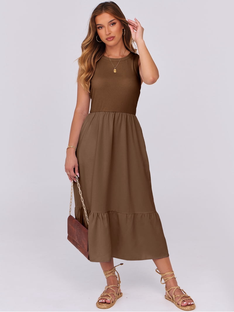brown racerback dress Everlane Sweater Racerback Midi Dress In Beech, Size Large, Cotton
