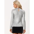thumbnail image 3 of Camiseta de Fiesta con Purpurina para Mujer Camiseta de Cuello Alto Manga Larga Blusa Informal Plata XL, 3 of 6