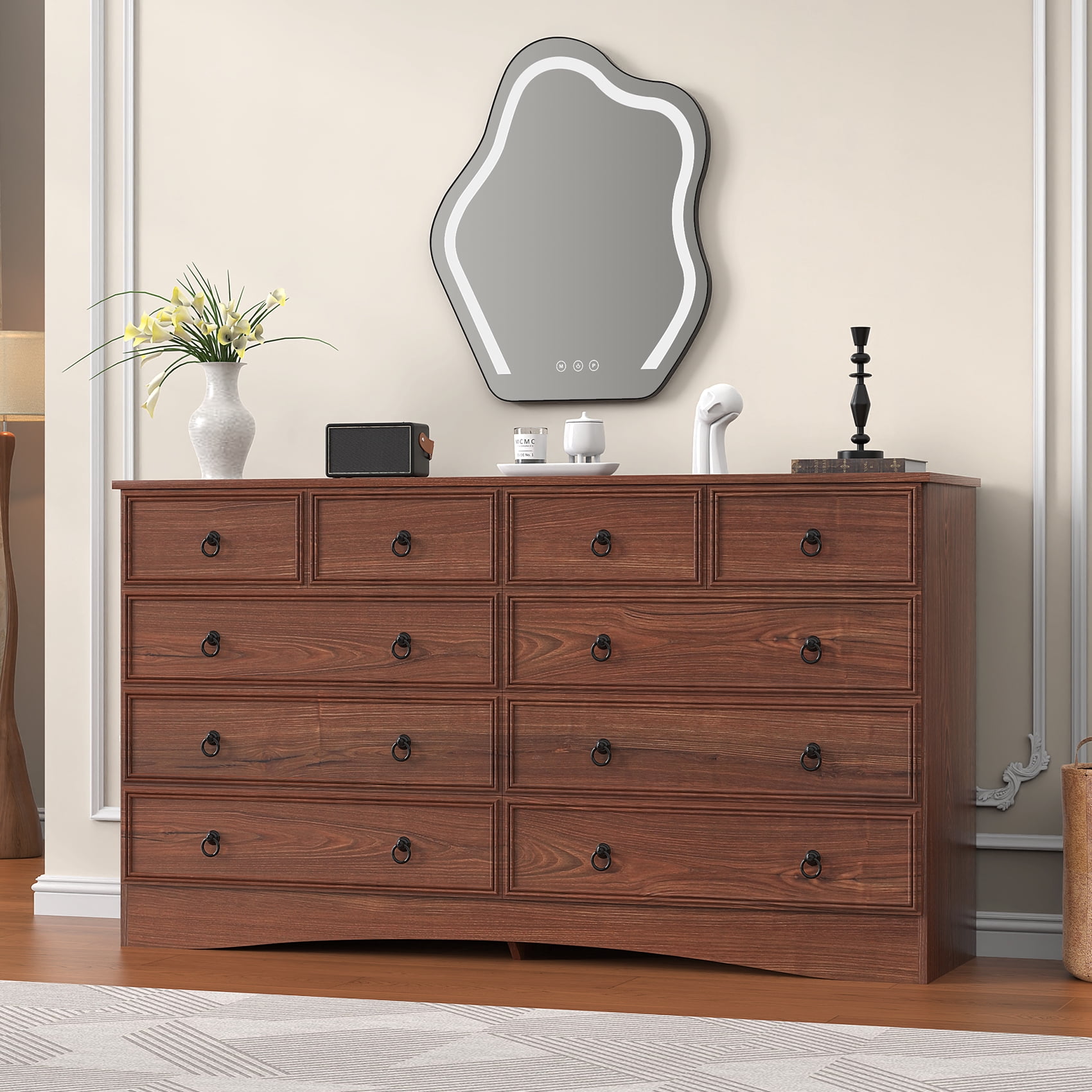 Frmobepts 10 Drawer Dresser for Bedroom, Dresser TV Stand, Chest of Drawers for Storage and Organization, Cherry