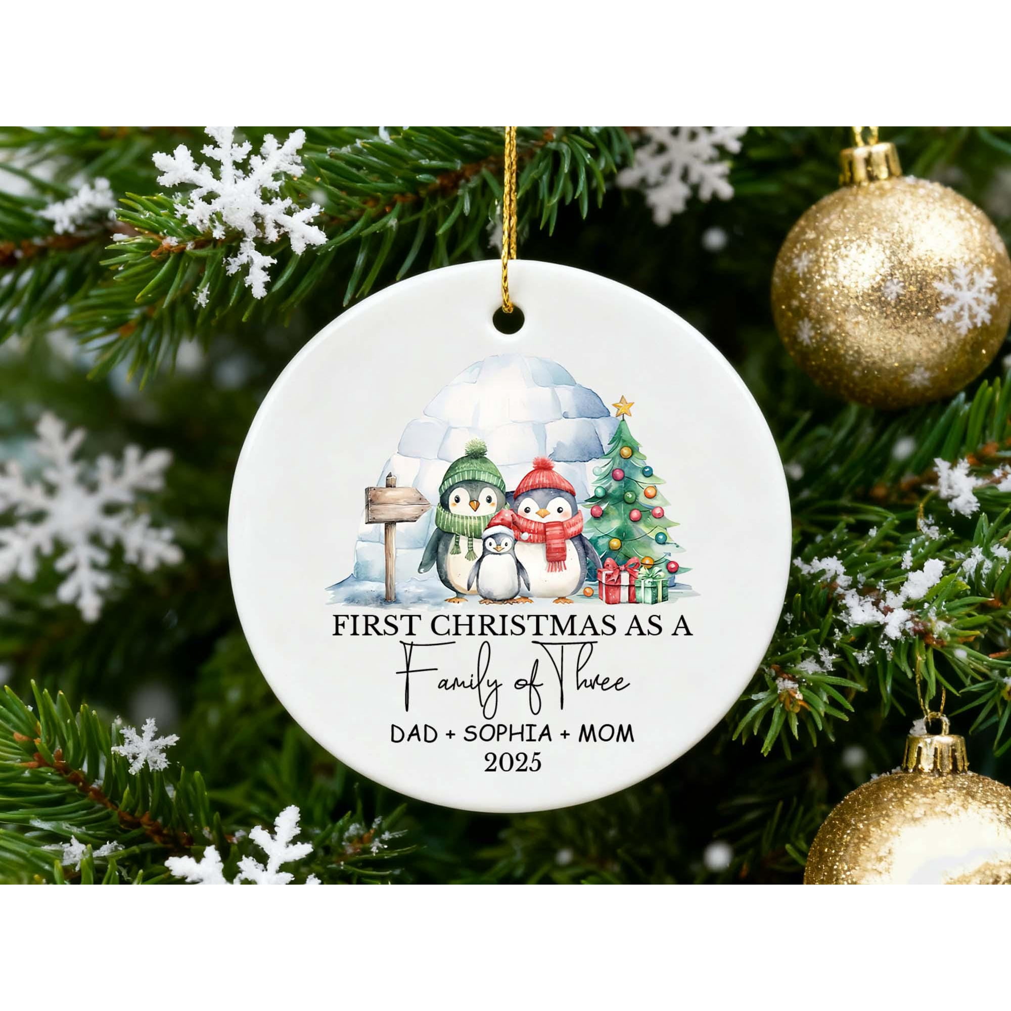 Family of 3 Baby's First Christmas Ceramic Ornament 3 Inch Personalized Keepsake 2026