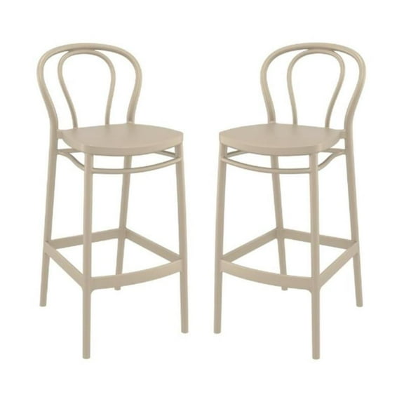 Home Square Contemporary Indoor Outdoor Bar Stool in Taupe - Set of 2