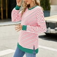 thumbnail image 6 of hotojiny Sweatshirt for Women Long Sleeve Loose Round Neck Pullover Blouse Color Block Striped Casual Fashion T Shirt Fall, 6 of 7
