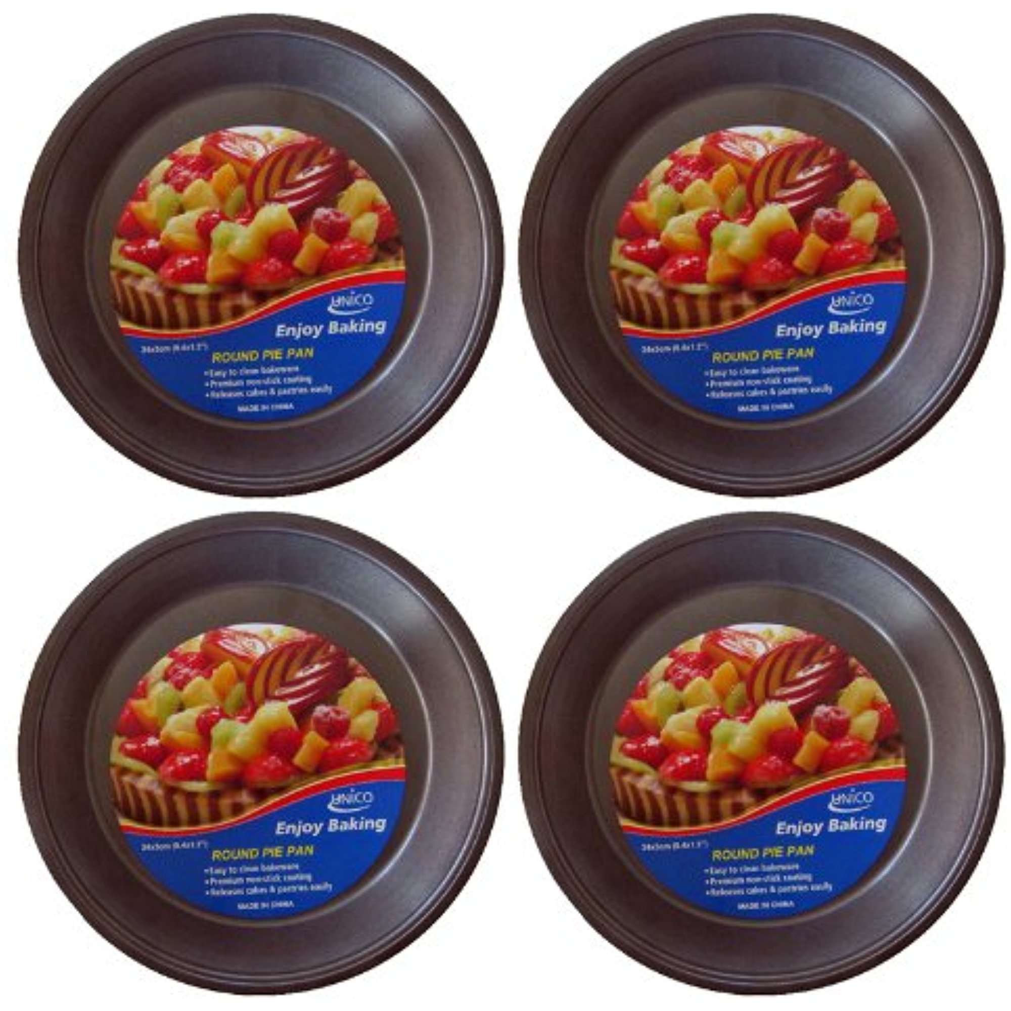 Unico 4 Pack Round 9 4 X 1 6 Premium Non Stick Pie Pan Heavy Gauge Aluminized Steel Walmart Com Walmart Com