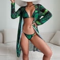 thumbnail image 4 of Sokhug Womens Floral Bikini Set Mesh Cover Up Tie Side Triangle Top Thong Bottom Three Piece Swimwear, 4 of 9