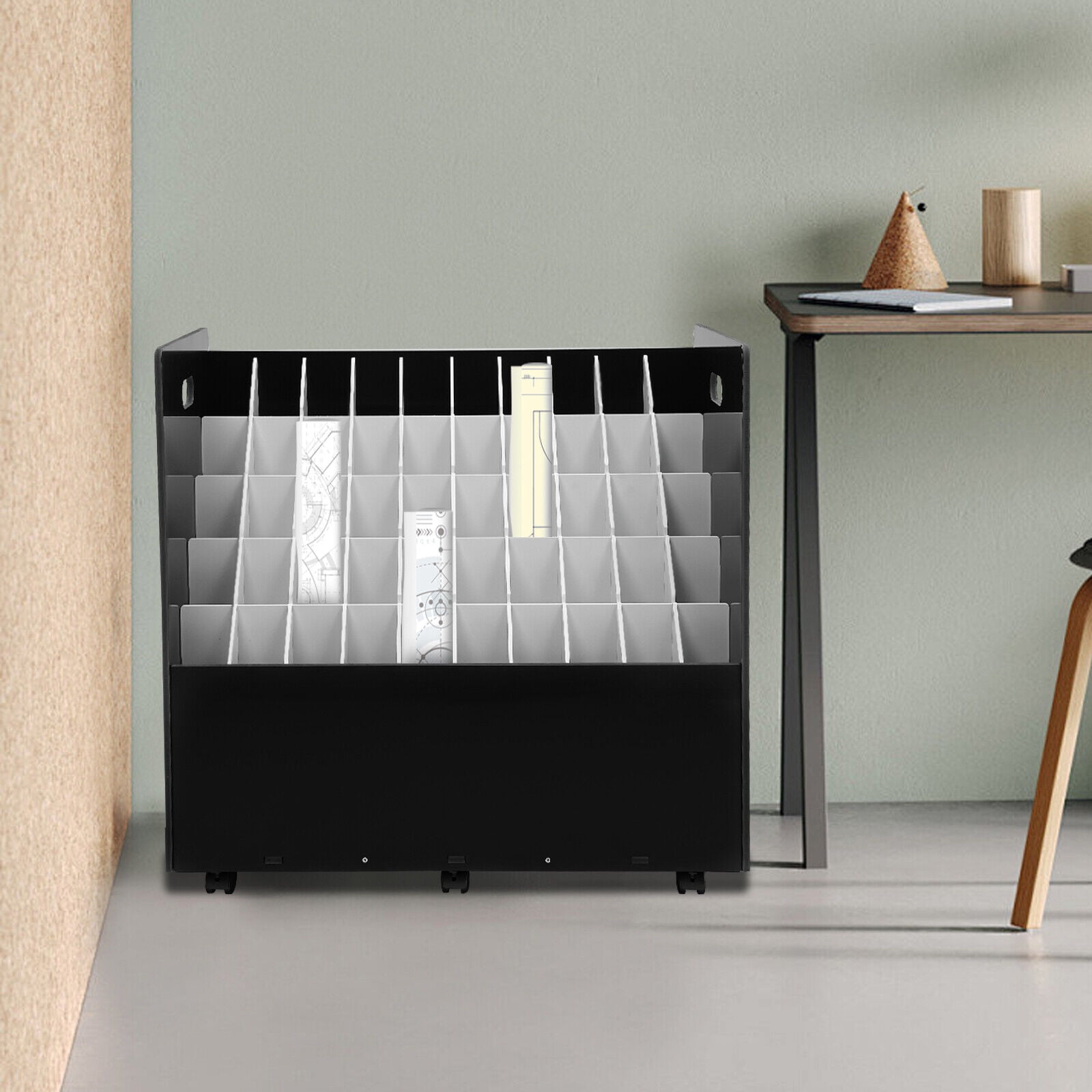 50-Slot Blueprint Organizer, Roll File Storage Holder Movable Roll File Cart
